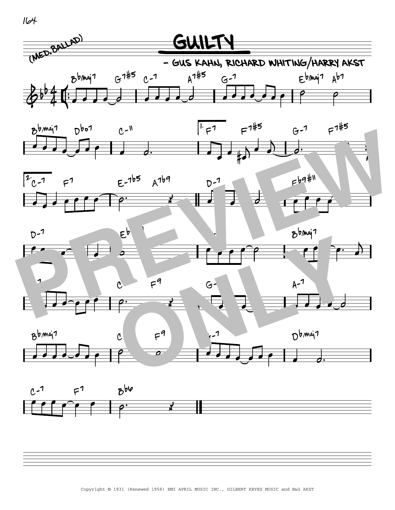 Download Gus Kahn Guilty [Reharmonized version] (arr. Jack Grassel) Sheet Music and learn how to play Real Book – Melody & Chords PDF digital score in minutes