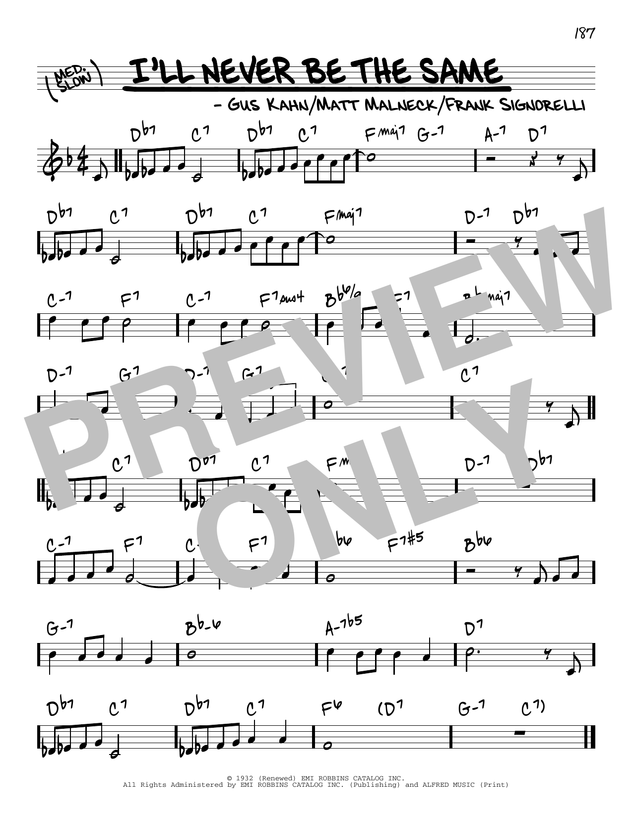Download Gus Kahn I'll Never Be The Same Sheet Music and learn how to play Real Book – Melody & Chords PDF digital score in minutes