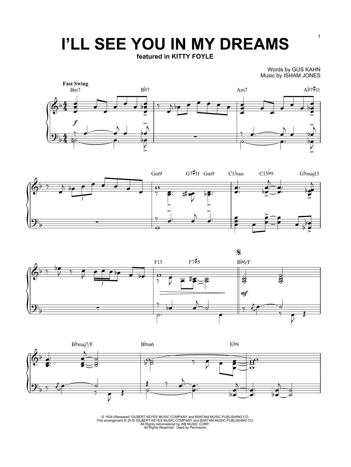 Download Gus Kahn I'll See You In My Dreams Sheet Music and learn how to play Piano PDF digital score in minutes
