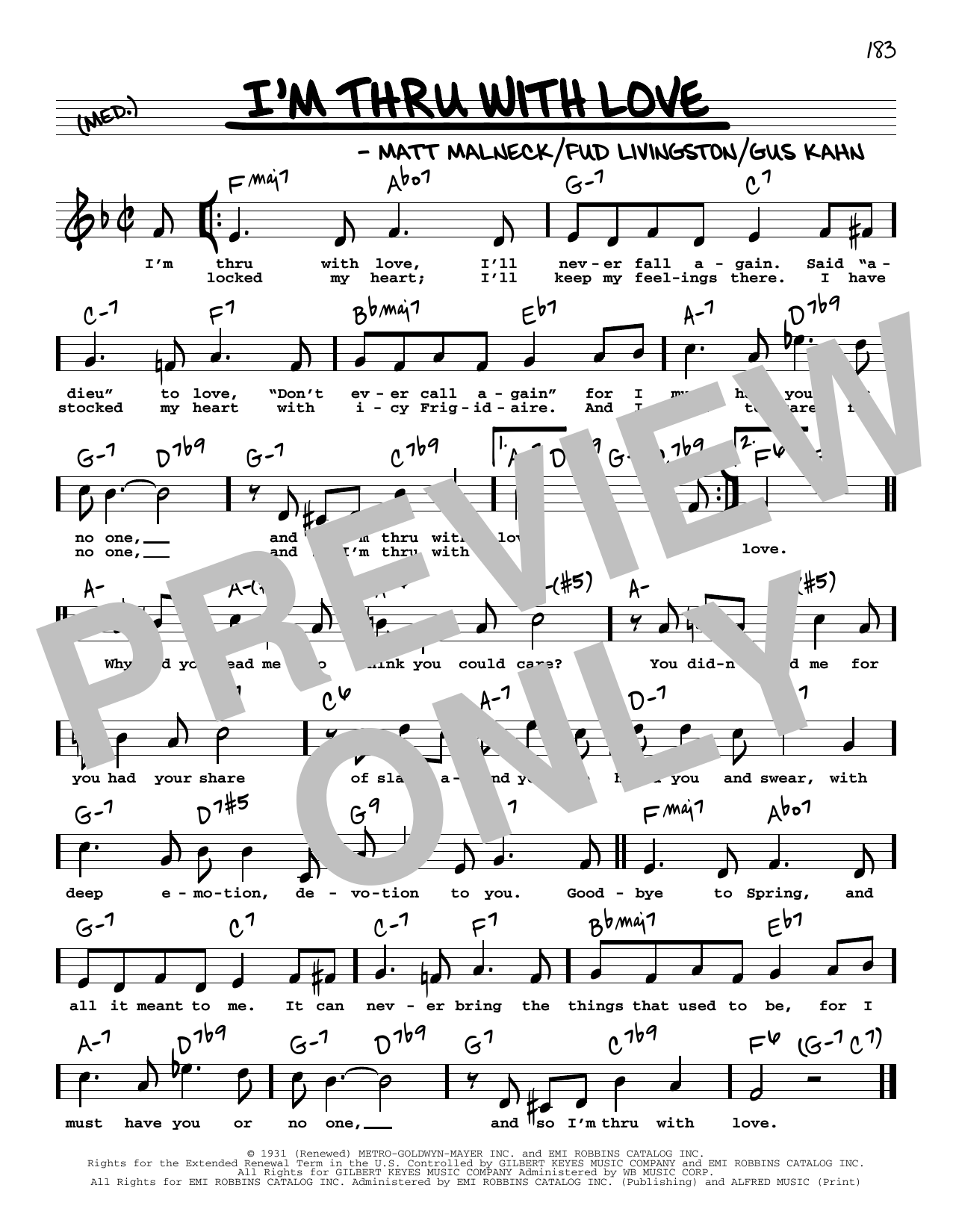 Download Gus Kahn I'm Thru With Love (High Voice) Sheet Music and learn how to play Real Book – Melody, Lyrics & Chords PDF digital score in minutes