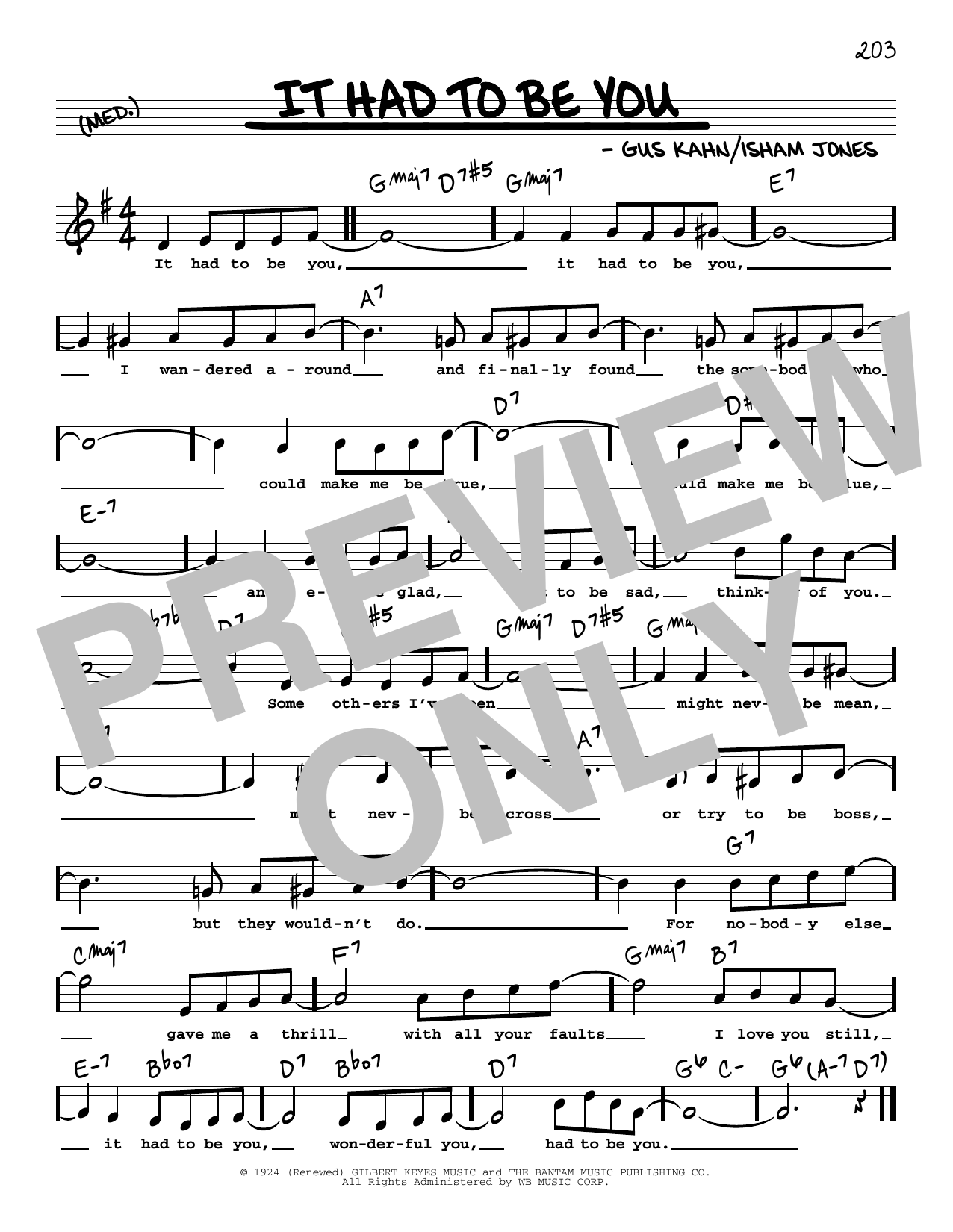 Download Gus Kahn It Had To Be You (High Voice) Sheet Music and learn how to play Real Book – Melody, Lyrics & Chords PDF digital score in minutes