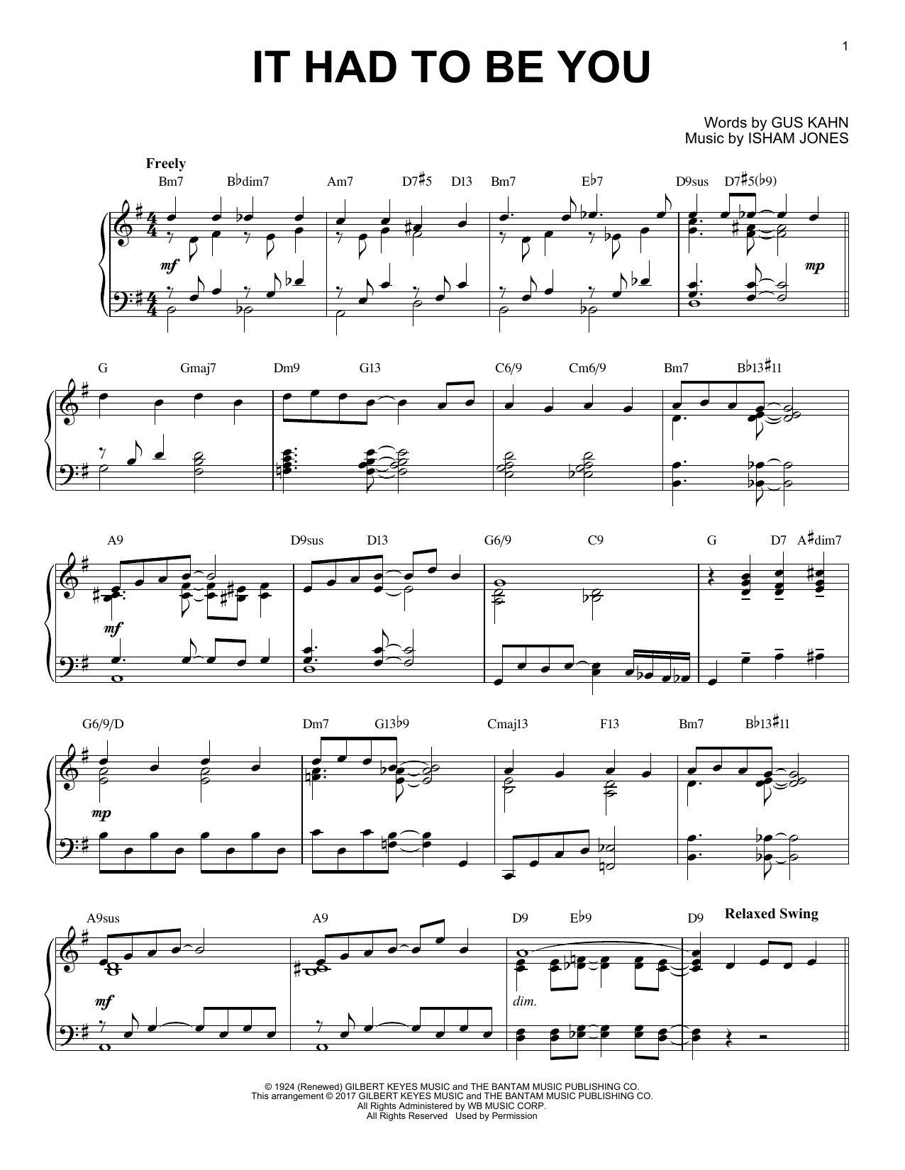 Download Gus Kahn It Had To Be You Sheet Music and learn how to play Piano PDF digital score in minutes
