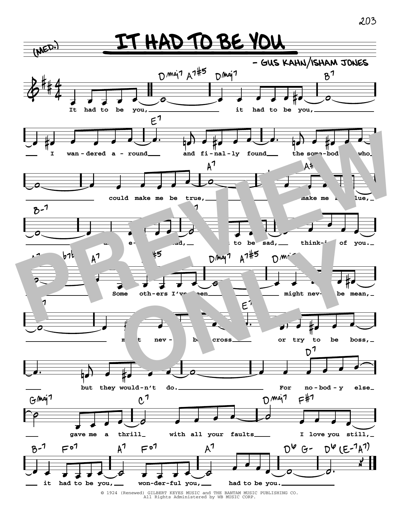Download Gus Kahn It Had To Be You (Low Voice) Sheet Music and learn how to play Real Book – Melody, Lyrics & Chords PDF digital score in minutes