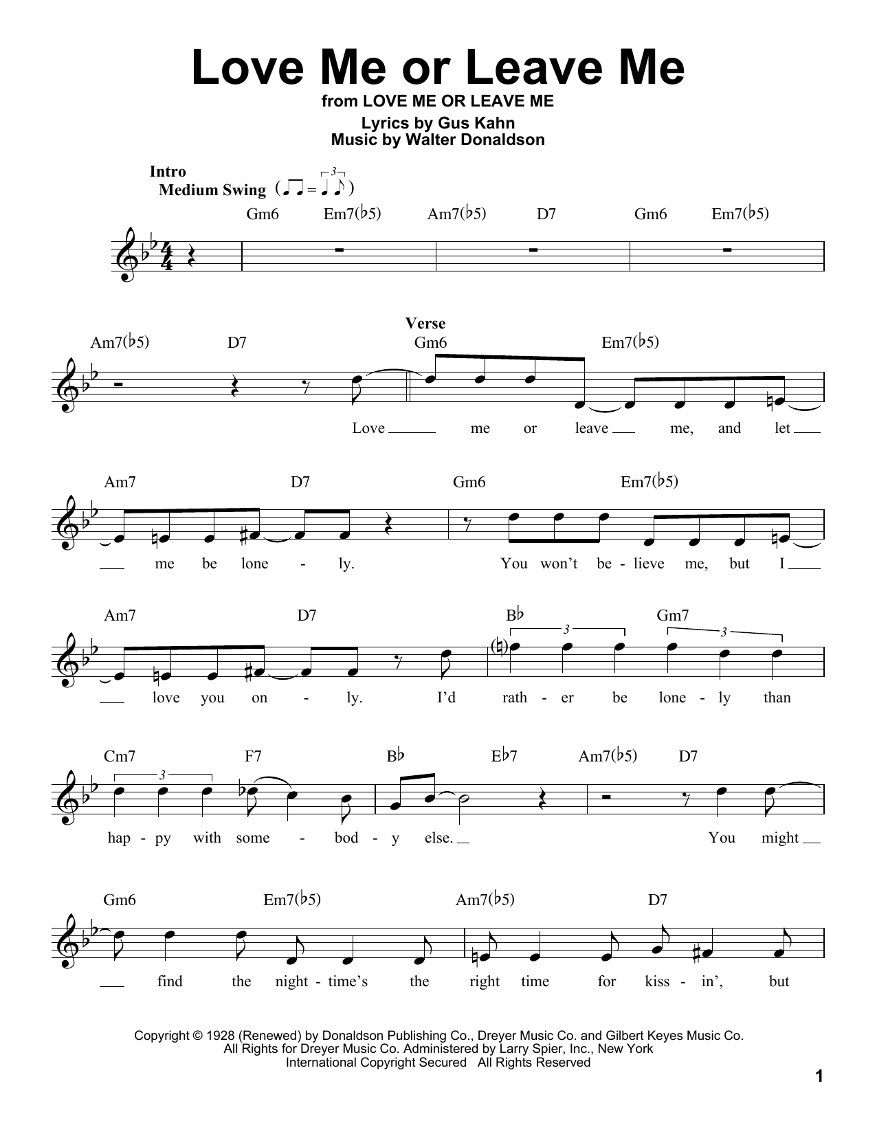 Download Gus Kahn Love Me Or Leave Me Sheet Music and learn how to play Easy Piano PDF digital score in minutes