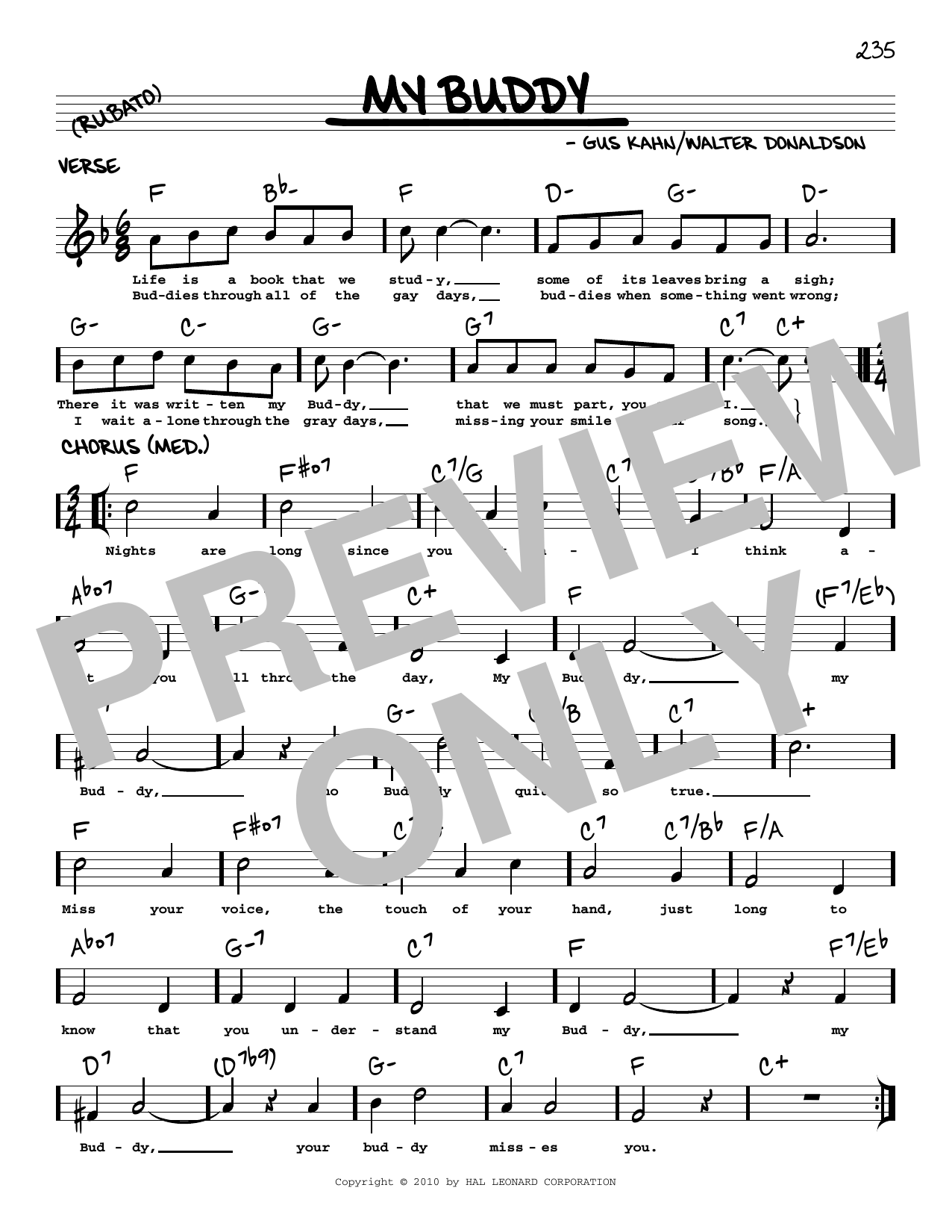 Download Gus Kahn My Buddy (arr. Robert Rawlins) Sheet Music and learn how to play Real Book – Melody, Lyrics & Chords PDF digital score in minutes