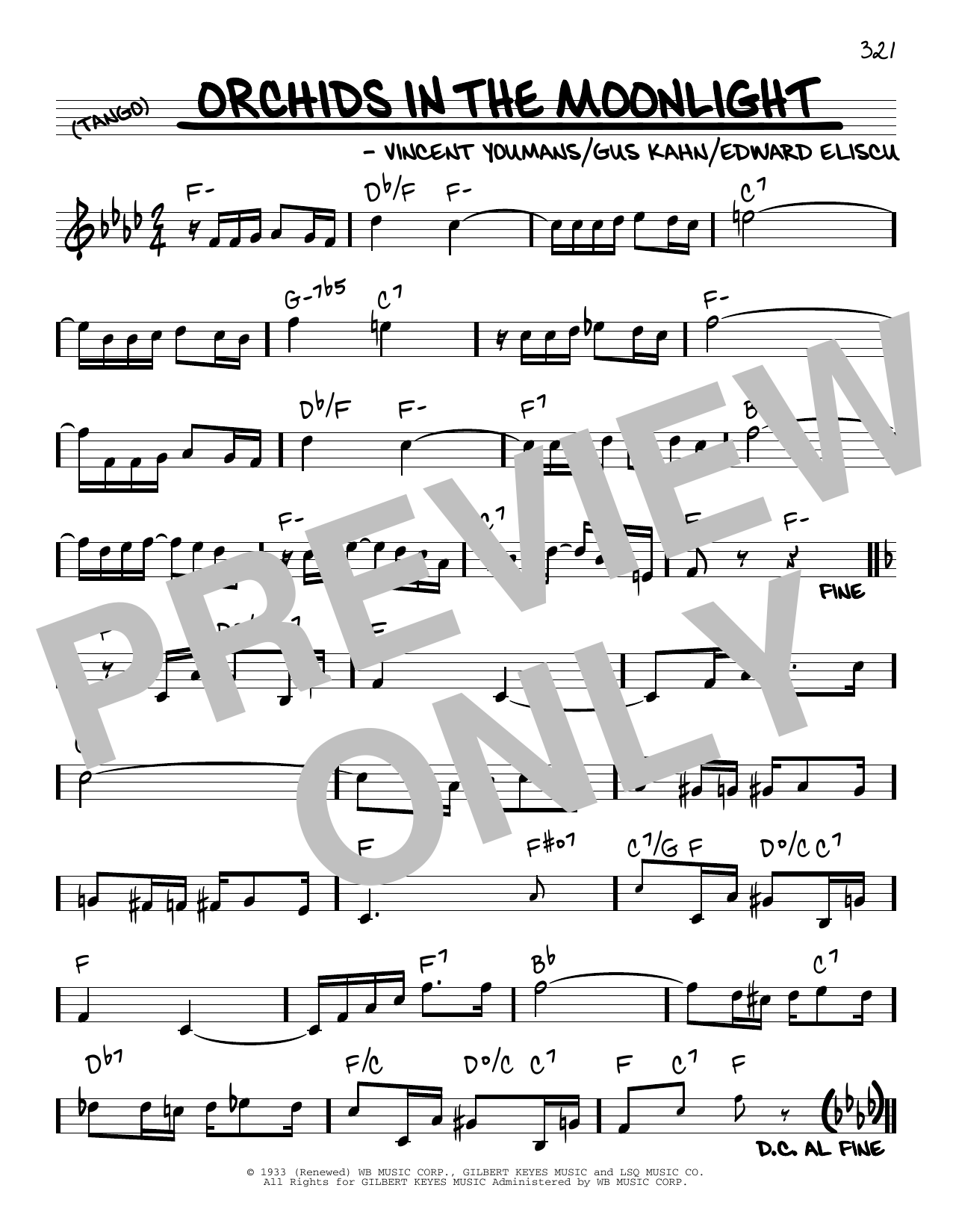 Download Gus Kahn Orchids In The Moonlight Sheet Music and learn how to play Real Book – Melody & Chords PDF digital score in minutes