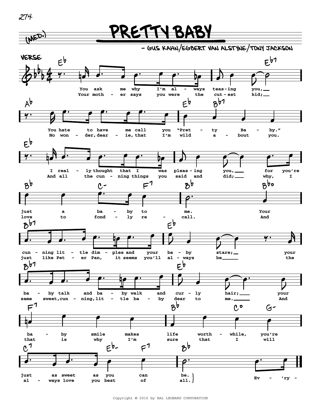 Download Gus Kahn Pretty Baby Sheet Music and learn how to play Real Book – Melody, Lyrics & Chords PDF digital score in minutes