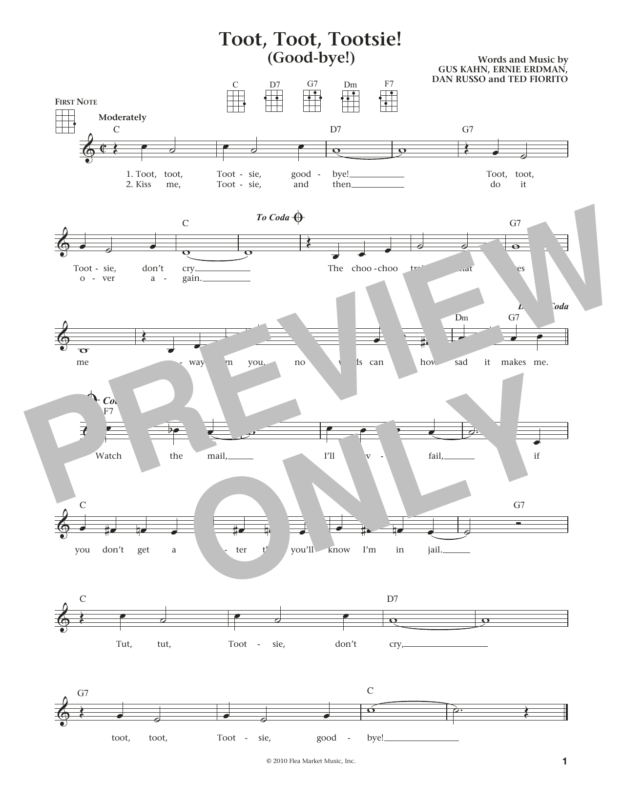 Download Gus Kahn Toot, Toot, Tootsie! (Good-bye!) Sheet Music and learn how to play Ukulele PDF digital score in minutes