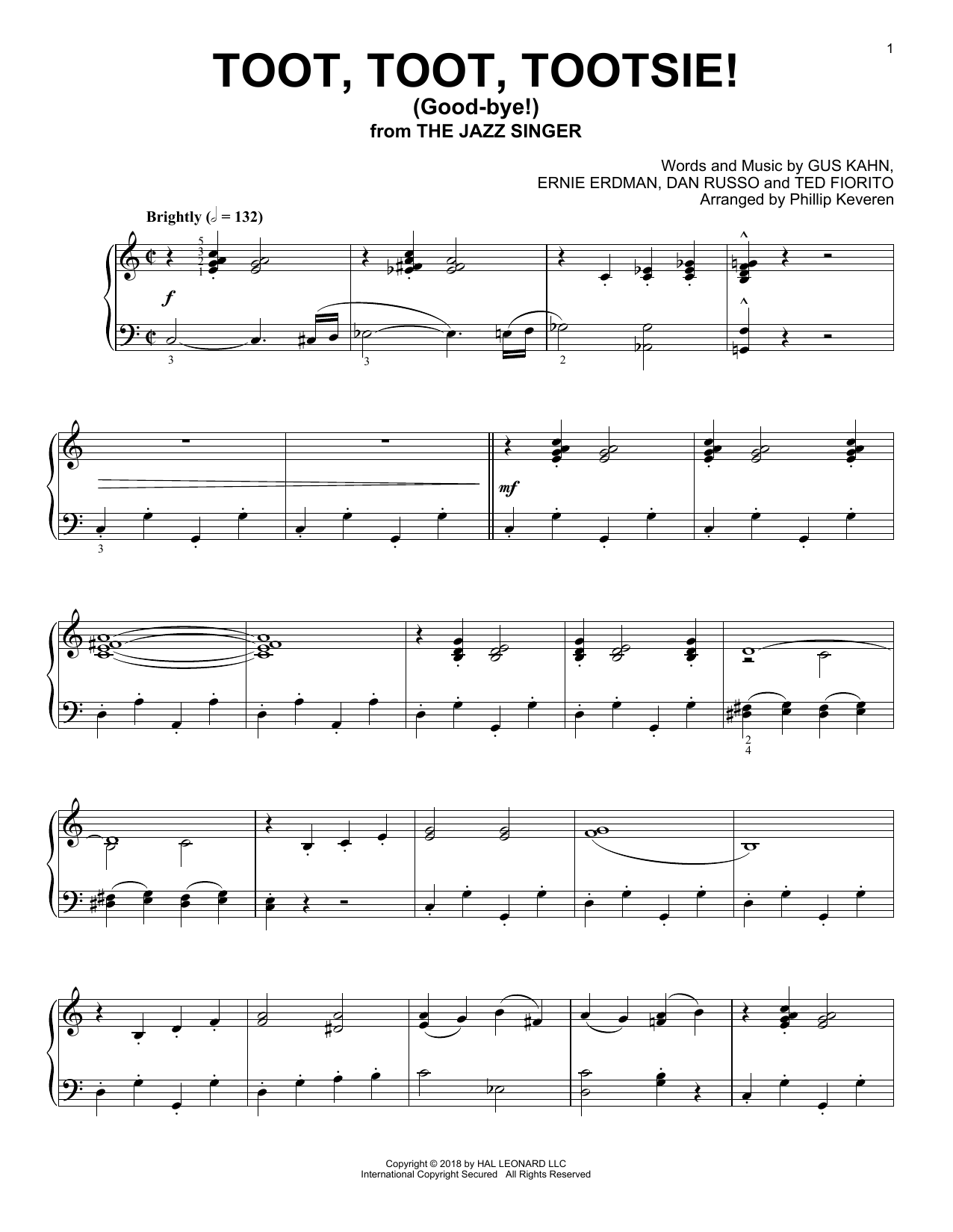 Download Gus Kahn Toot, Toot, Tootsie! (Good-bye!) [Jazz version] (arr. Phillip Keveren) Sheet Music and learn how to play Piano Solo PDF digital score in minutes