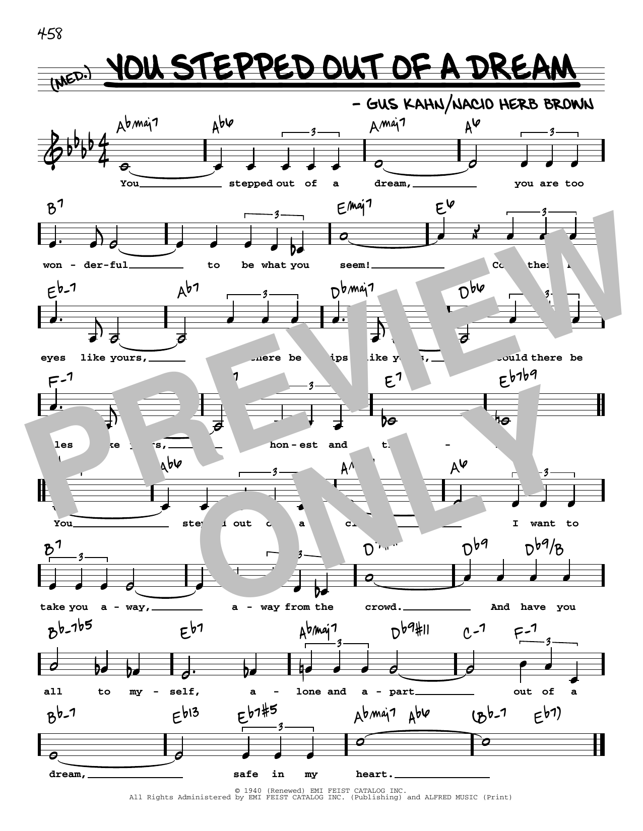 Download Gus Kahn You Stepped Out Of A Dream (Low Voice) Sheet Music and learn how to play Real Book – Melody, Lyrics & Chords PDF digital score in minutes