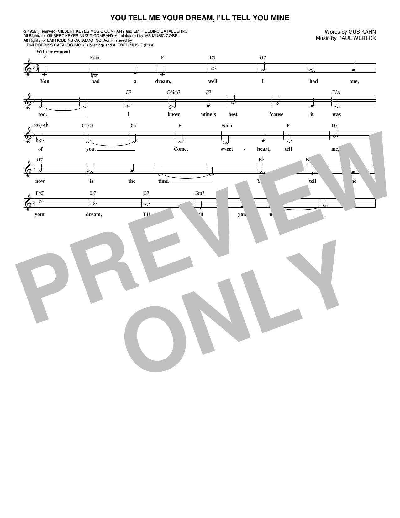 Download Gus Kahn You Tell Me Your Dream, I'll Tell You Mine Sheet Music and learn how to play Real Book – Melody & Chords PDF digital score in minutes
