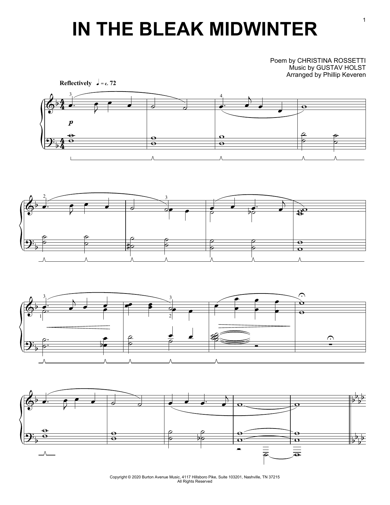 Download Gustav Holst In The Bleak Midwinter (arr. Phillip Keveren) Sheet Music and learn how to play Piano Solo PDF digital score in minutes