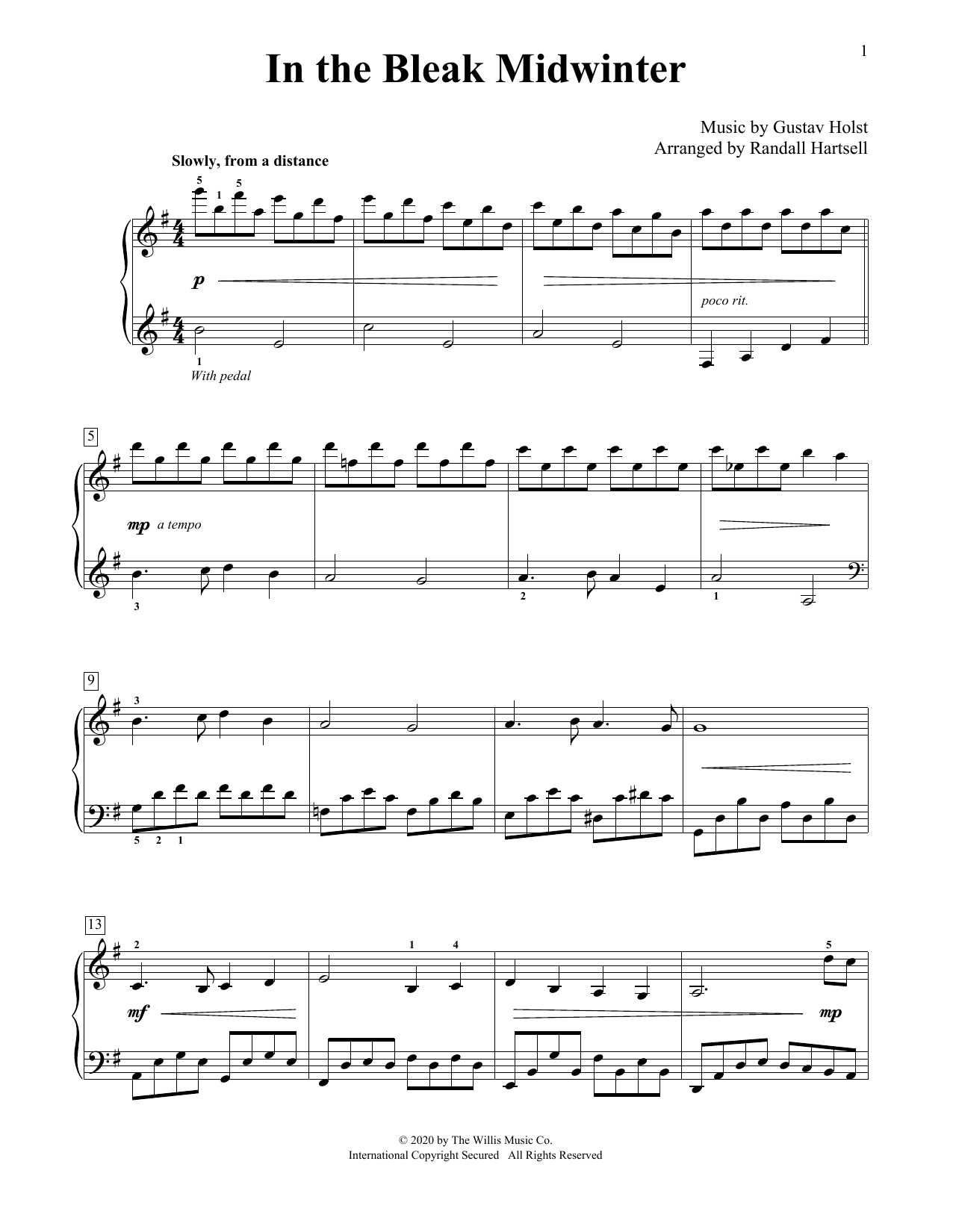 Download Gustav Holst In The Bleak Midwinter (arr. Randall Hartsell) Sheet Music and learn how to play Educational Piano PDF digital score in minutes