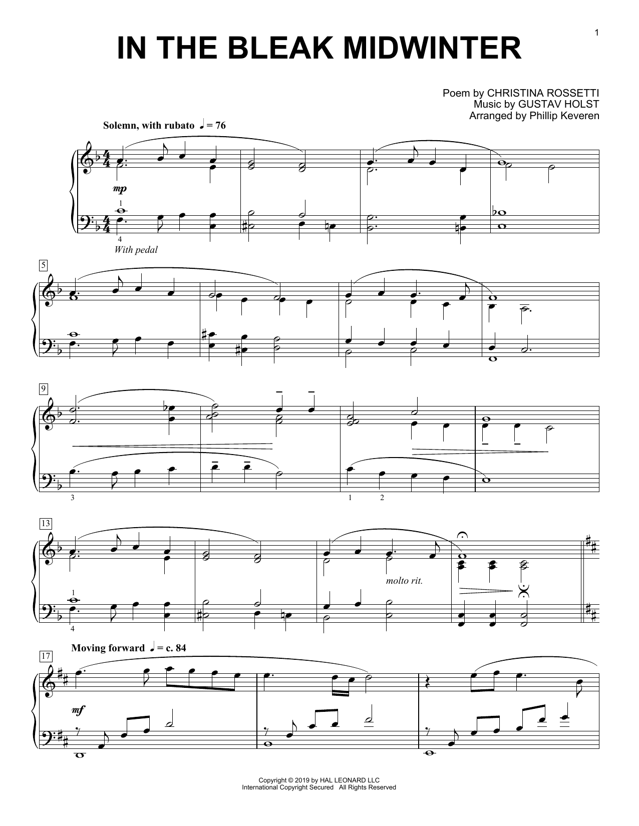 Download Gustav Holst In The Bleak Midwinter [Classical version] (arr. Phillip Keveren) Sheet Music and learn how to play Piano Solo PDF digital score in minutes