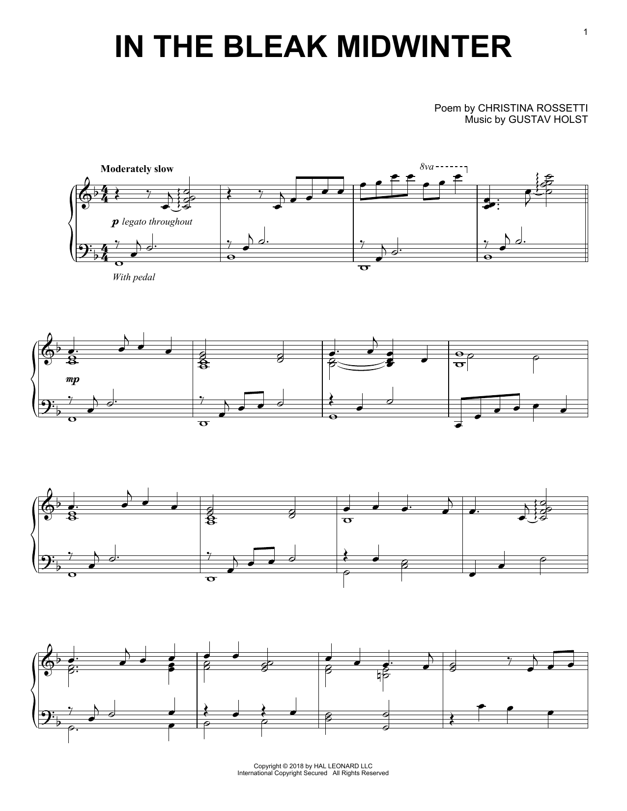 Download Gustav Holst In The Bleak Midwinter [Jazz version] Sheet Music and learn how to play Piano Solo PDF digital score in minutes