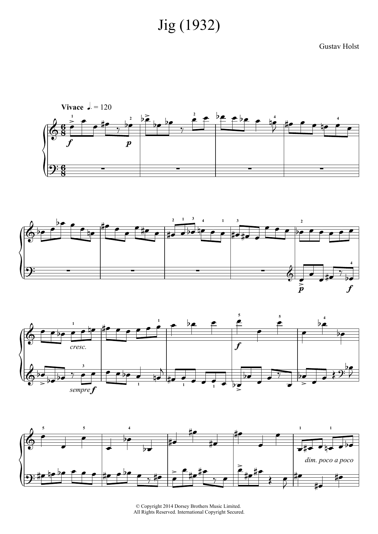 Download Gustav Holst Jig (1932) Sheet Music and learn how to play Piano PDF digital score in minutes