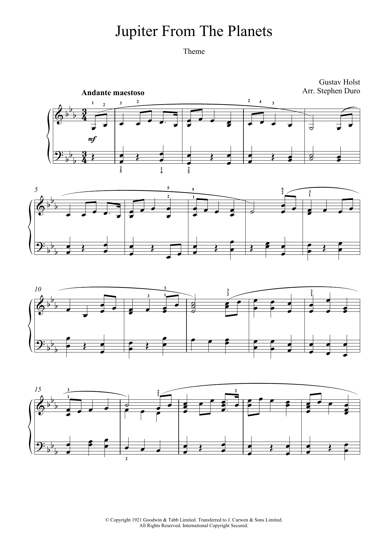 Download Gustav Holst Jupiter (from The Planets, Op.32) Sheet Music and learn how to play Piano PDF digital score in minutes