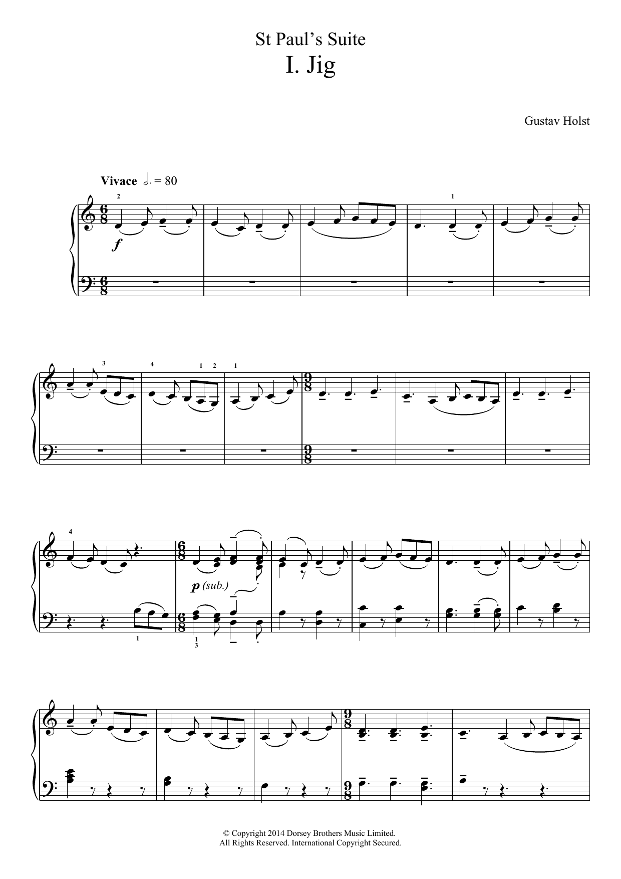 Download Gustav Holst St. Paul's Suite- I. Jig Sheet Music and learn how to play Piano PDF digital score in minutes