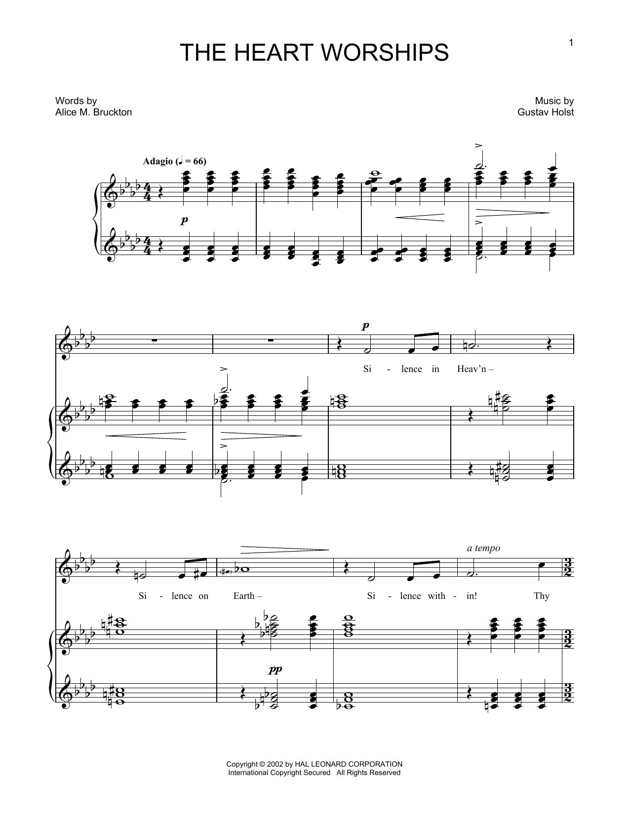 Download Gustav Holst The Heart Worships Sheet Music and learn how to play Piano & Vocal PDF digital score in minutes