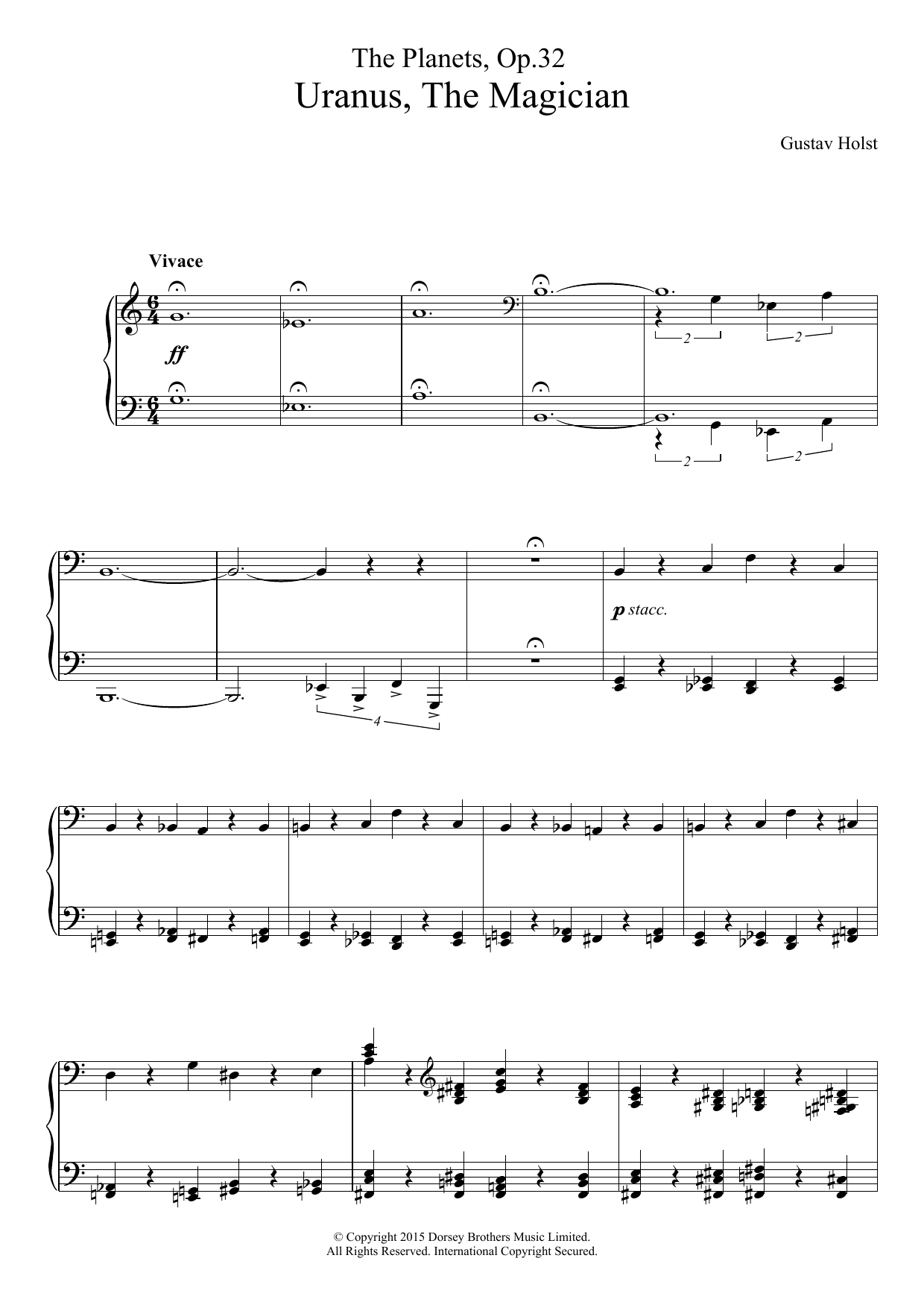 Download Gustav Holst The Planets, Op. 32 - Uranus, The Magician Sheet Music and learn how to play Piano PDF digital score in minutes