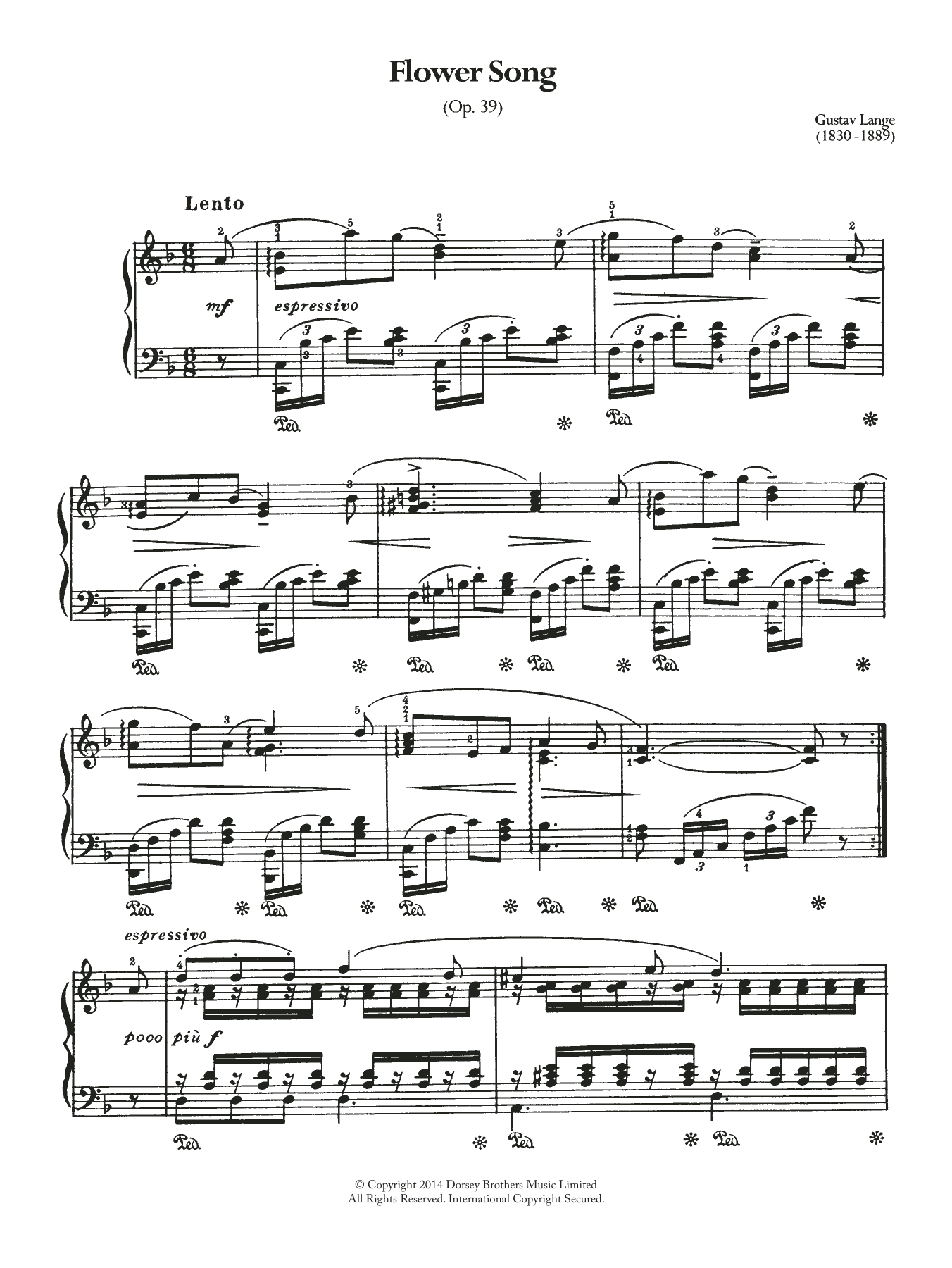 Download Gustav Lange Flower Song Op.39 Sheet Music and learn how to play Piano PDF digital score in minutes