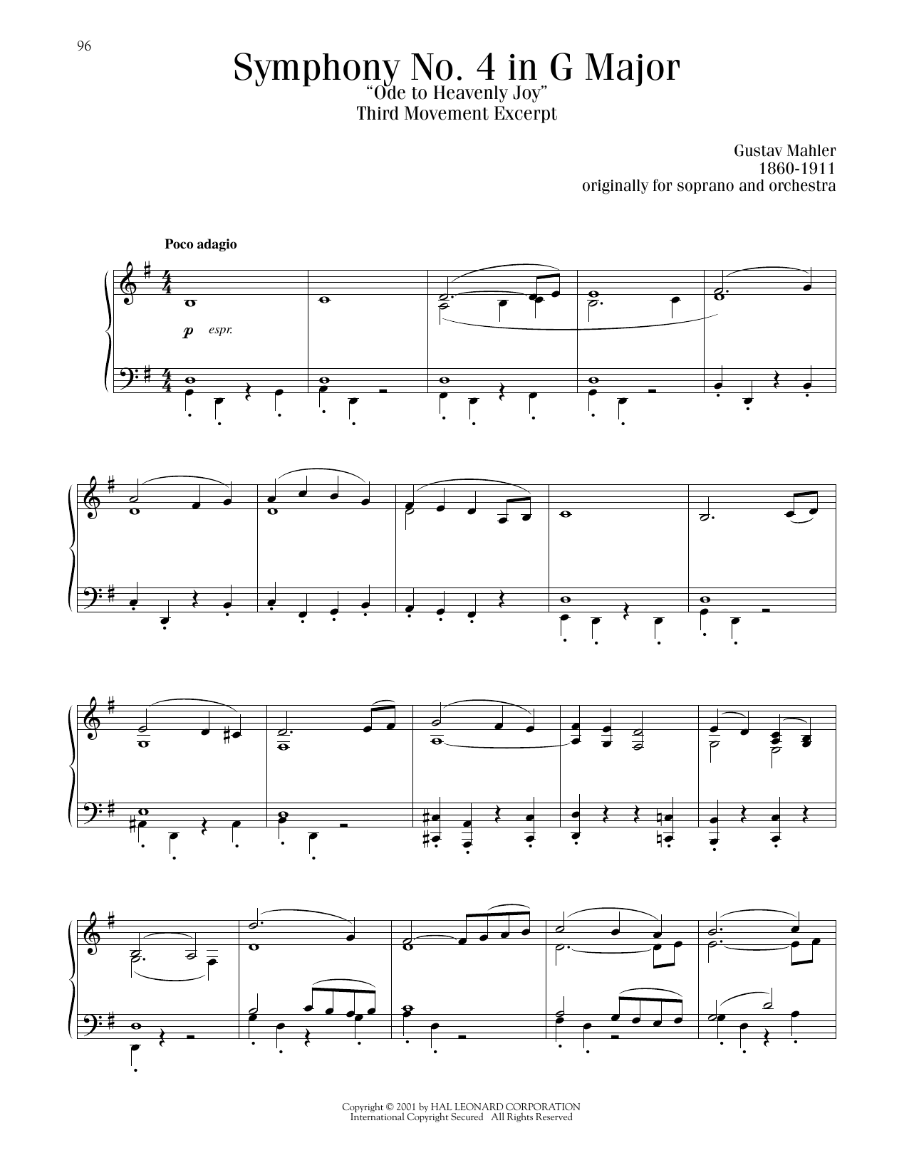 Download Gustav Mahler Symphony No. 4 In G Major (Ode to Heavenly Joy), 3rd Movement Sheet Music and learn how to play Piano Solo PDF digital score in minutes