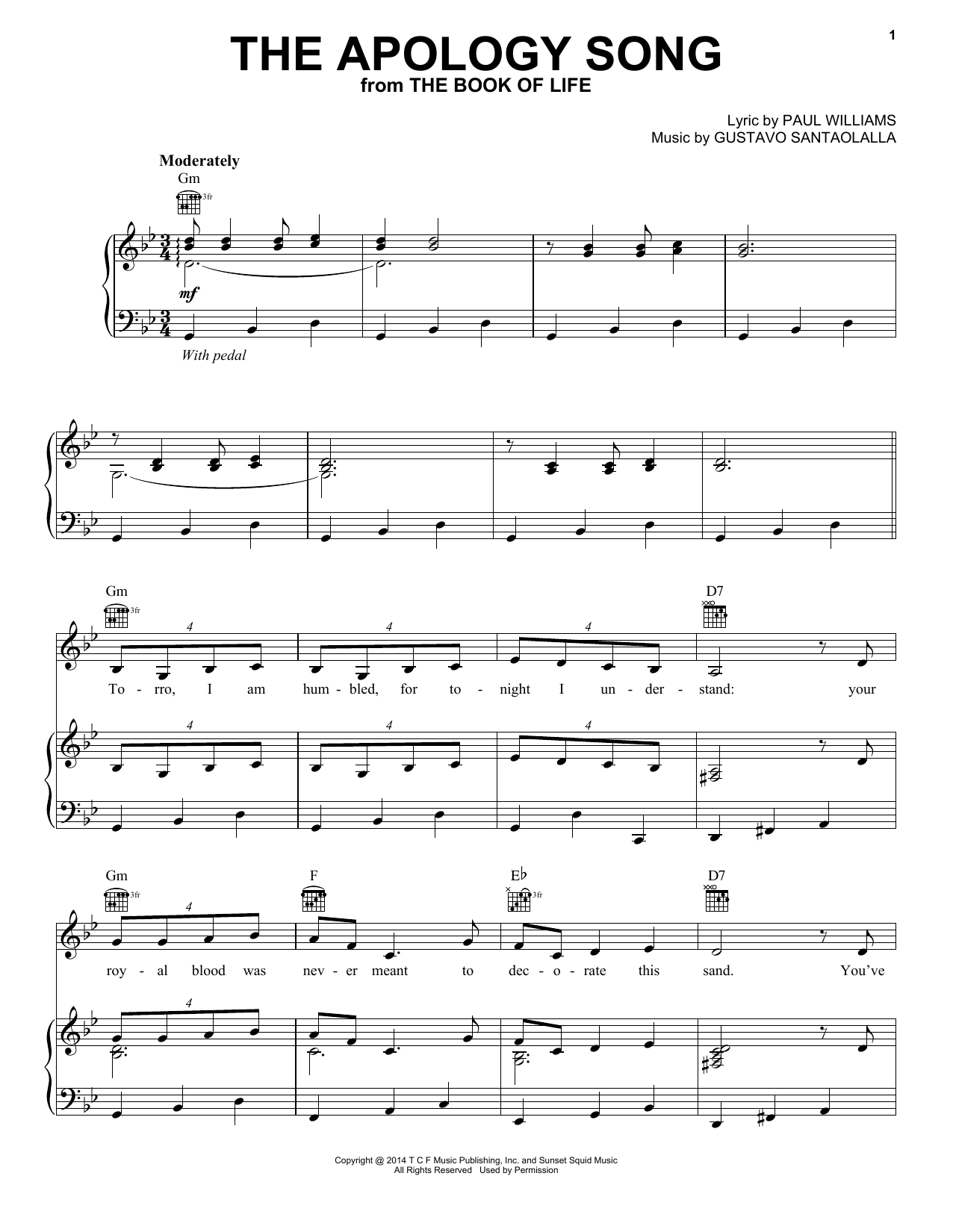 Download Gustavo Santaolalla The Apology Song Sheet Music and learn how to play Piano, Vocal & Guitar (Right-Hand Melody) PDF digital score in minutes