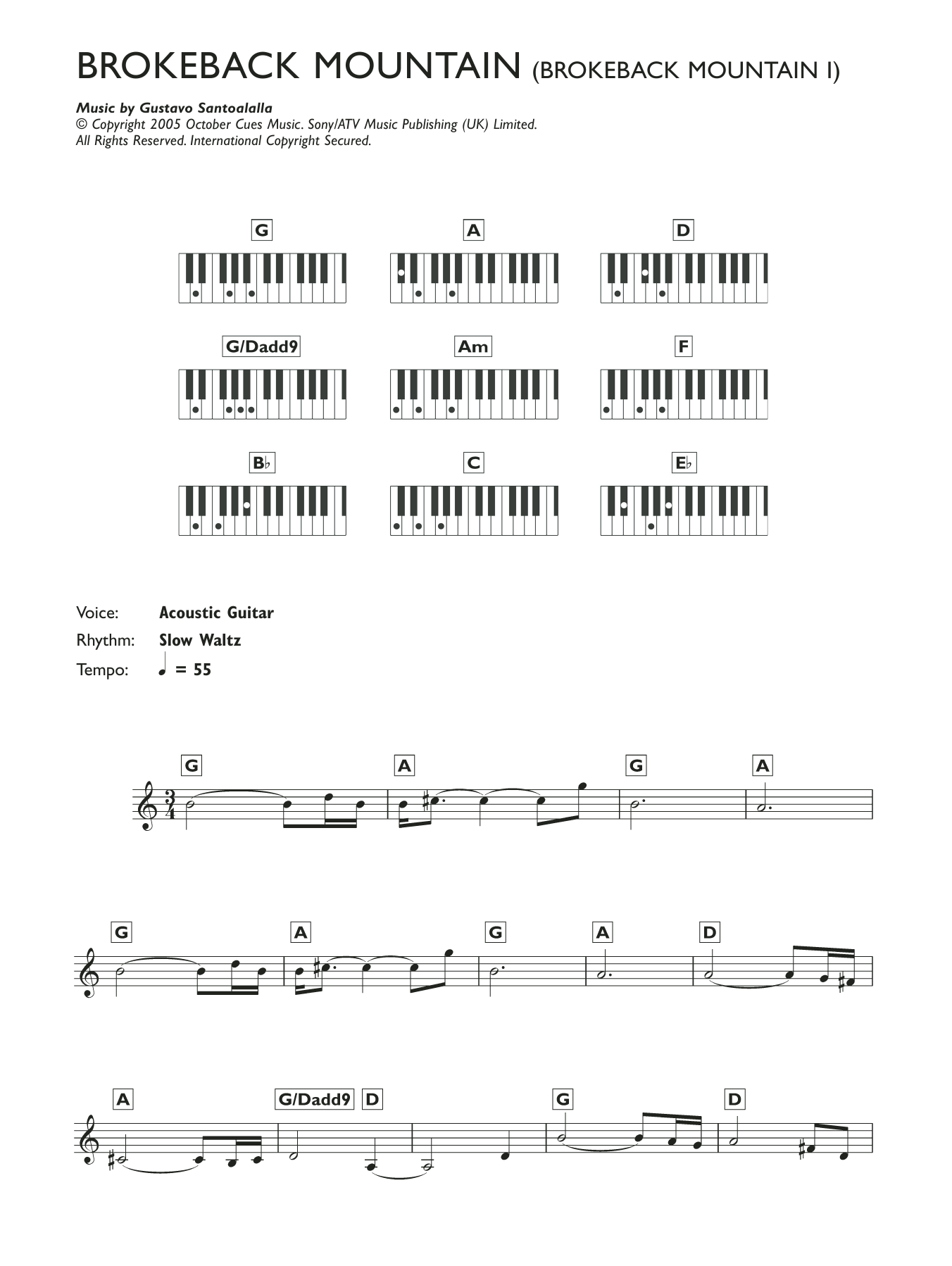 Download Gustavo Santaolalla Theme from Brokeback Mountain Sheet Music and learn how to play Keyboard PDF digital score in minutes