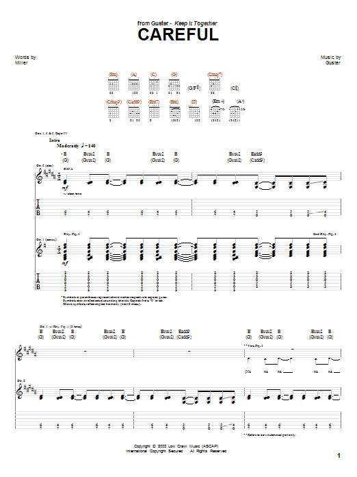 Download Guster Careful Sheet Music and learn how to play Guitar Tab PDF digital score in minutes