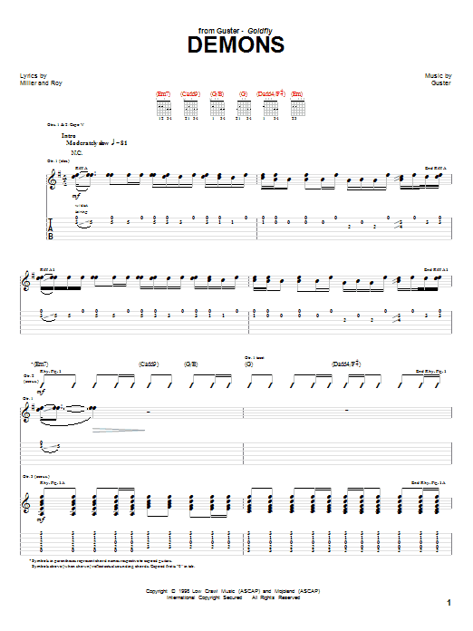 Download Guster Demons Sheet Music and learn how to play Guitar Tab PDF digital score in minutes