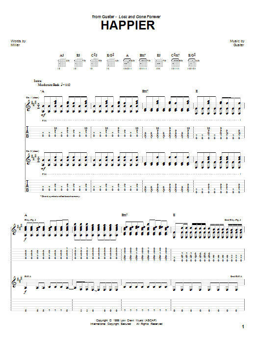 Download Guster Happier Sheet Music and learn how to play Guitar Tab PDF digital score in minutes