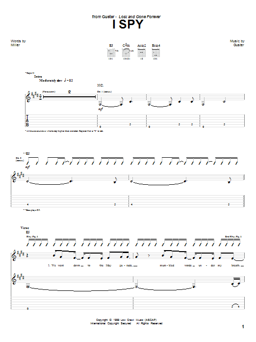 Download Guster I Spy Sheet Music and learn how to play Guitar Tab PDF digital score in minutes