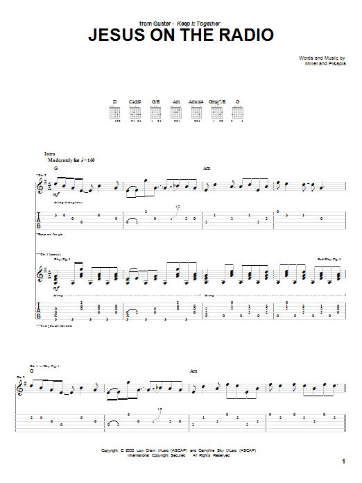 Download Guster Jesus On The Radio Sheet Music and learn how to play Guitar Tab PDF digital score in minutes