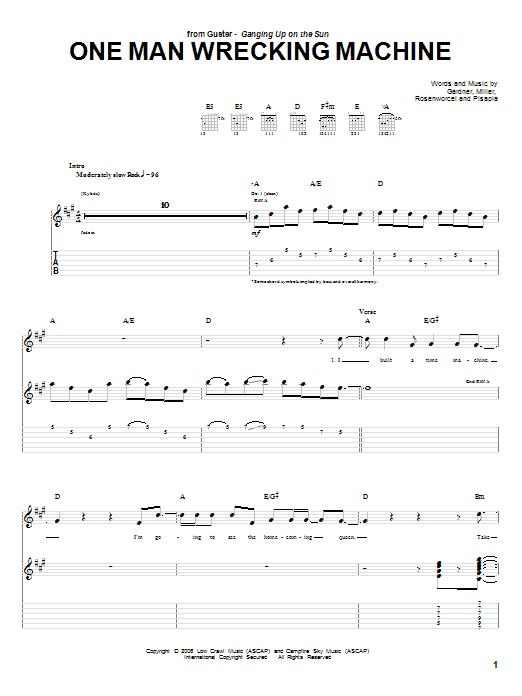 Download Guster One Man Wrecking Machine Sheet Music and learn how to play Guitar Tab PDF digital score in minutes