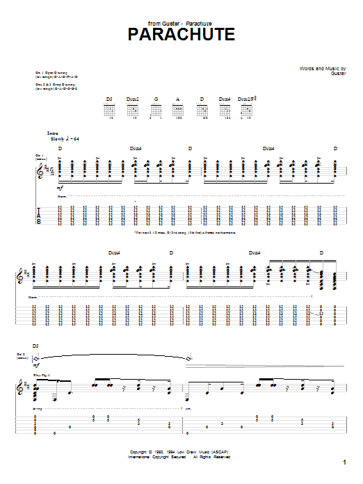 Download Guster Parachute Sheet Music and learn how to play Guitar Tab PDF digital score in minutes