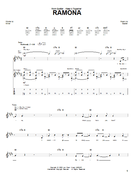 Download Guster Ramona Sheet Music and learn how to play Guitar Tab PDF digital score in minutes