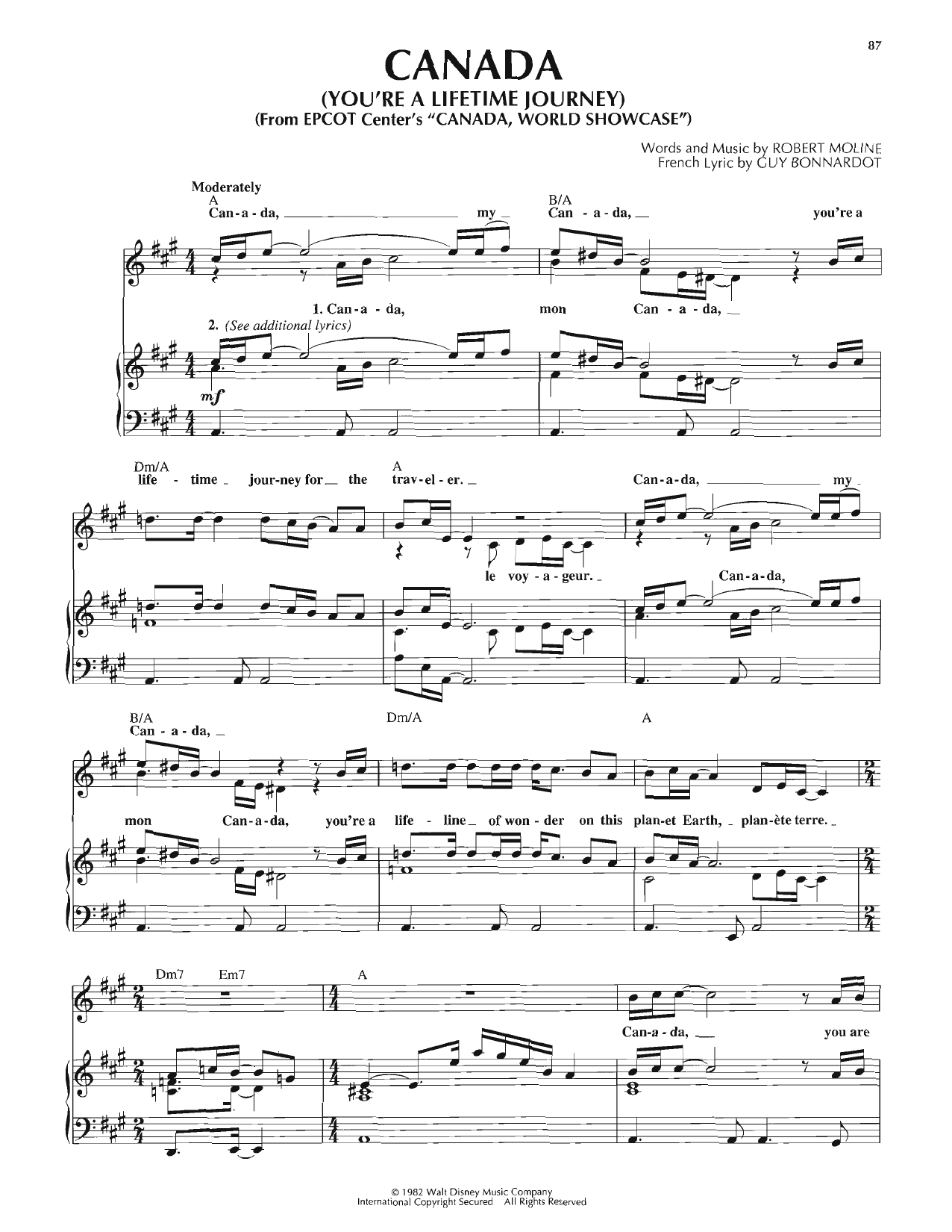 Download Guy Bonnardot Canada (You're A Lifetime Journey) Sheet Music and learn how to play Piano, Vocal & Guitar Chords (Right-Hand Melody) PDF digital score in minutes