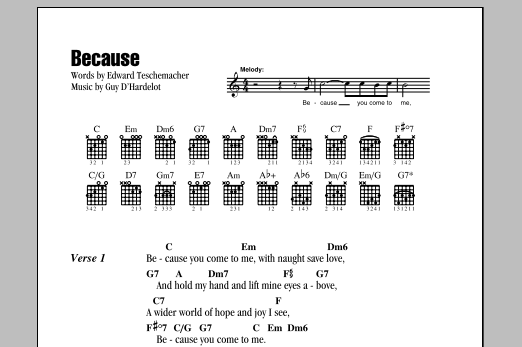 Download Guy D'Hardelot Because Sheet Music and learn how to play Melody Line, Lyrics & Chords PDF digital score in minutes