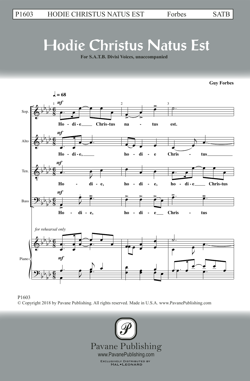 Download Guy Forbes Hodie Christus Natus Est Sheet Music and learn how to play SATB Choir PDF digital score in minutes