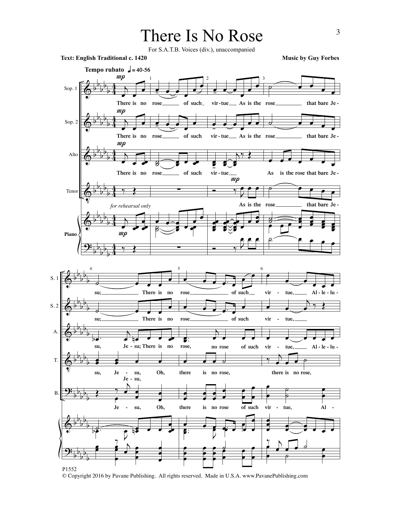 Download Guy Forbes There Is No Rose Sheet Music and learn how to play SATB Choir PDF digital score in minutes