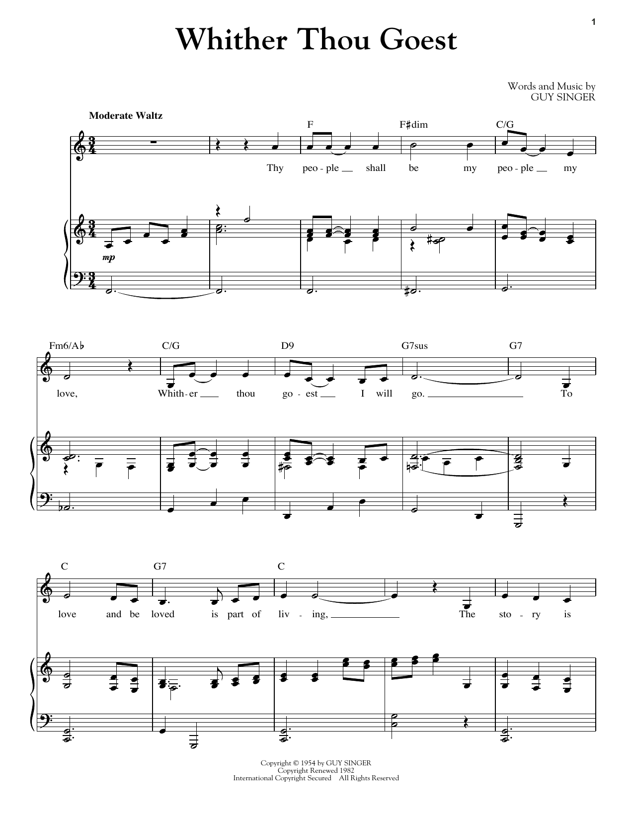 Download Guy Singer Whither Thou Goest Sheet Music and learn how to play Lead Sheet / Fake Book PDF digital score in minutes