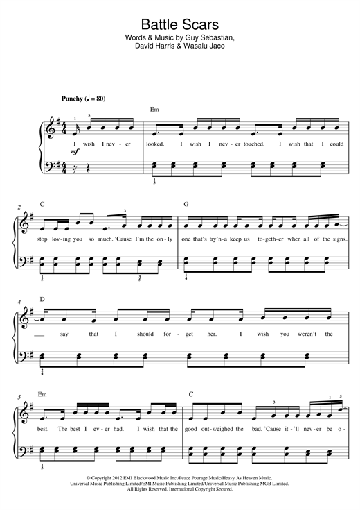 Download Guy Sebastian Battle Scars (feat. Lupe Fiasco) Sheet Music and learn how to play Beginner Piano PDF digital score in minutes