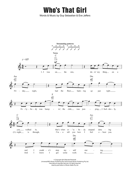 Download Guy Sebastian Who's That Girl (feat. Eve) Sheet Music and learn how to play Ukulele PDF digital score in minutes