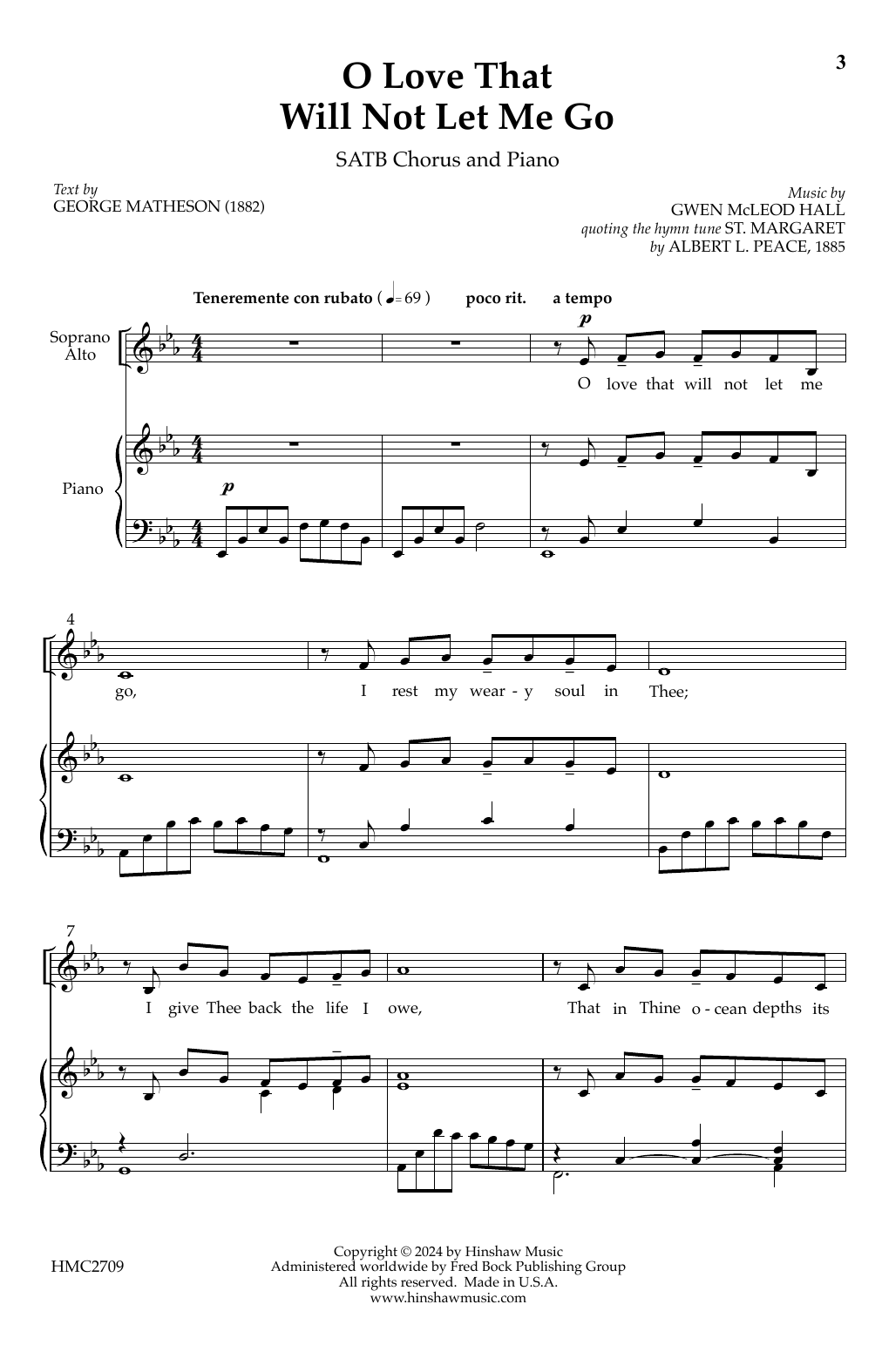 Download Gwen Hall O Love That Will Not Let Me Go Sheet Music and learn how to play SATB Choir PDF digital score in minutes