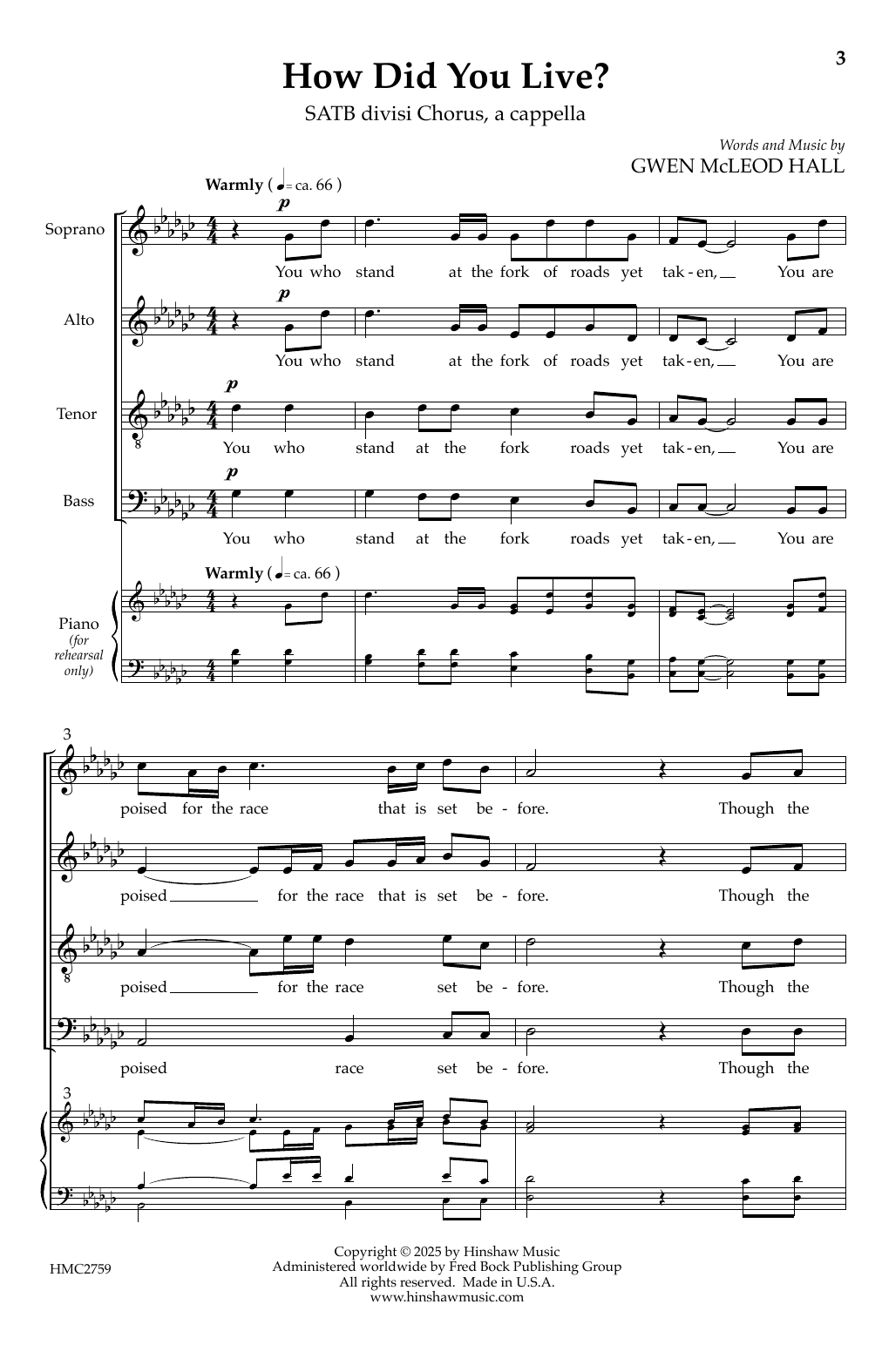Download Gwen MacLeod Hall How Did You Live? Sheet Music and learn how to play SATB divisi Choir PDF digital score in minutes