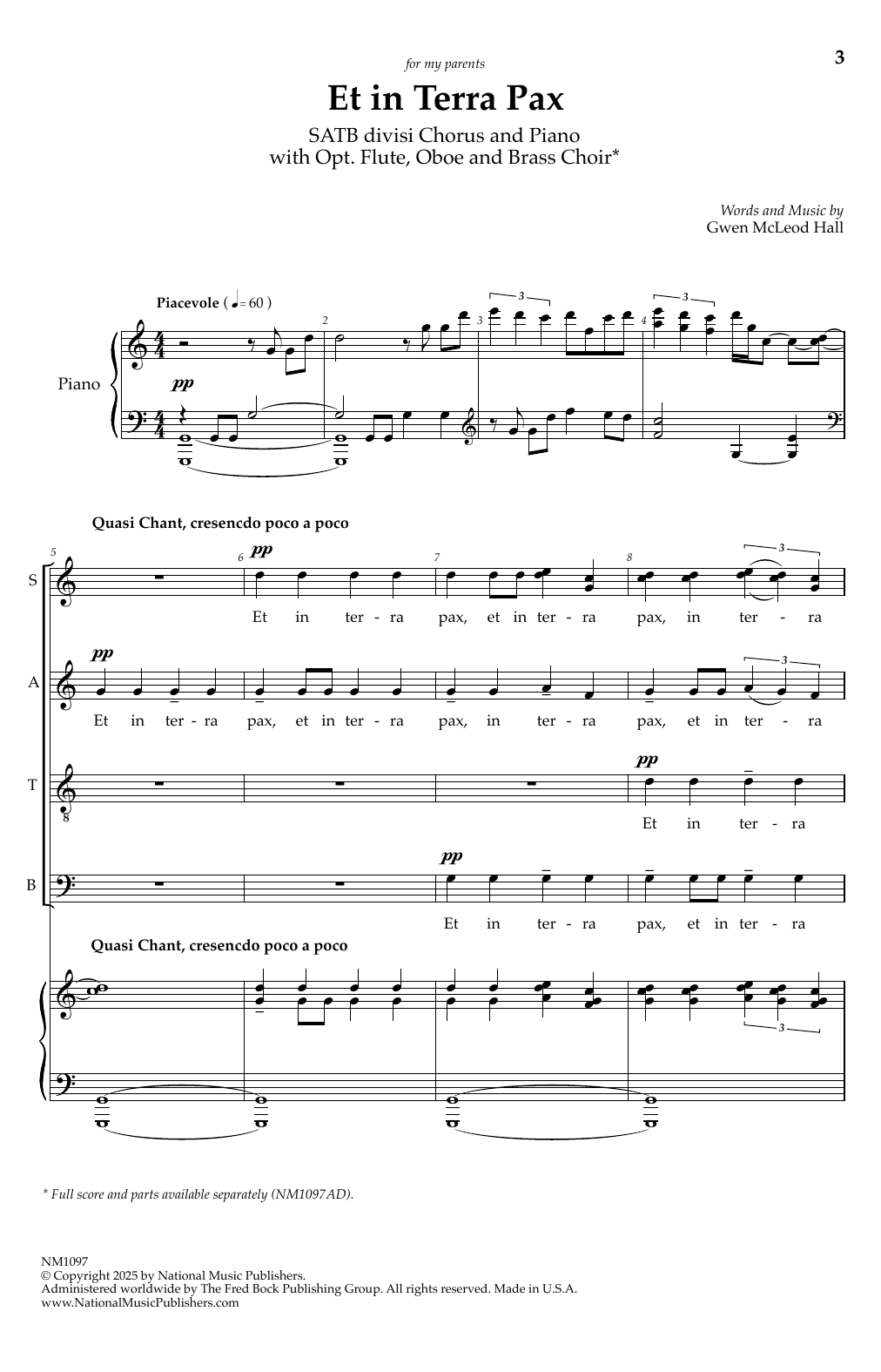 Download Gwen McLeod Hall Et in Terra Pax Sheet Music and learn how to play SATB divisi Choir PDF digital score in minutes