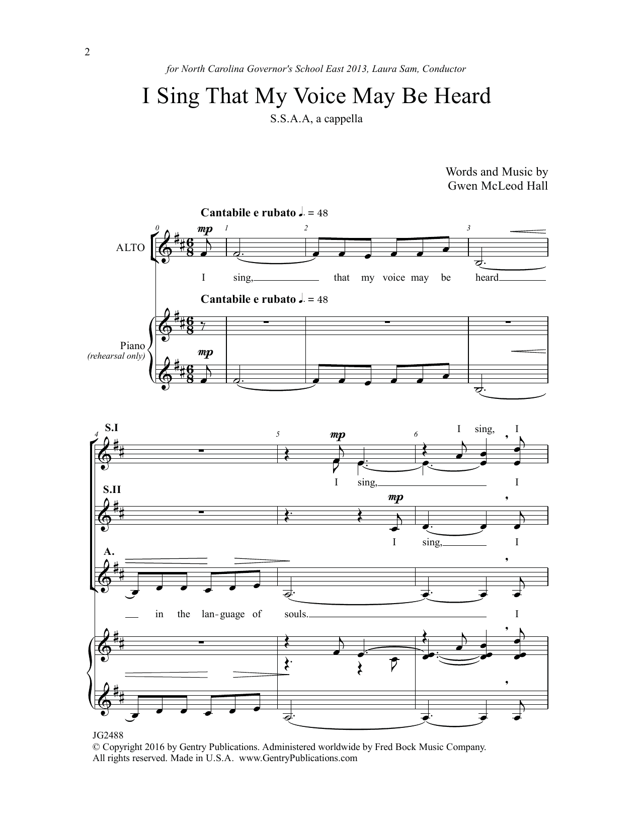 Download Gwen McLeod Hall I Sing that My Voice May be Heard Sheet Music and learn how to play SSAA Choir PDF digital score in minutes