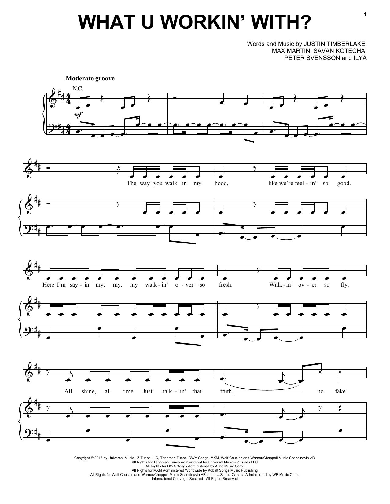 Download Gwen Stefani and Justin Timberlake What U Workin' With? Sheet Music and learn how to play Piano, Vocal & Guitar (Right-Hand Melody) PDF digital score in minutes