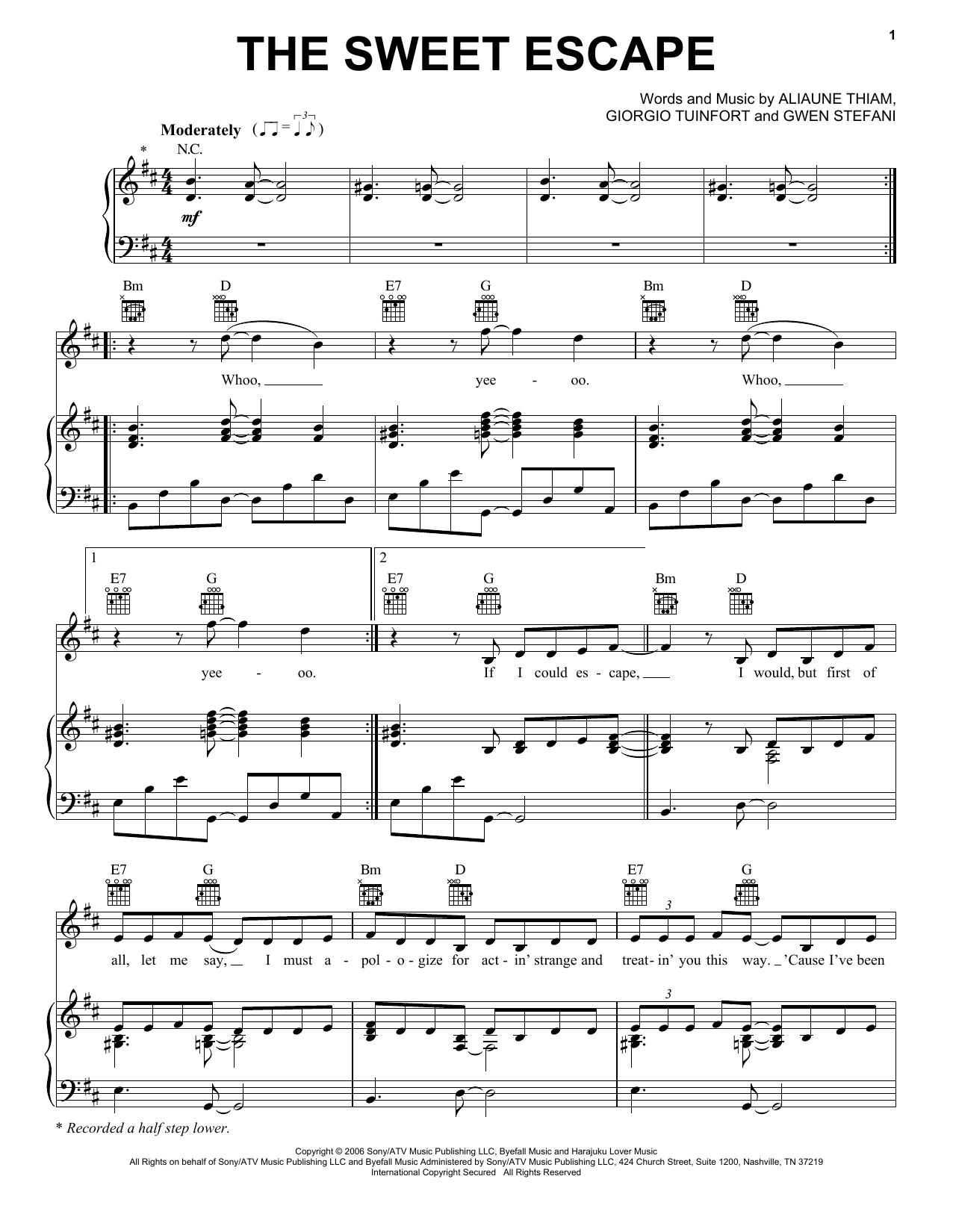 Download Gwen Stefani The Sweet Escape (feat. Akon) Sheet Music and learn how to play Easy Piano PDF digital score in minutes