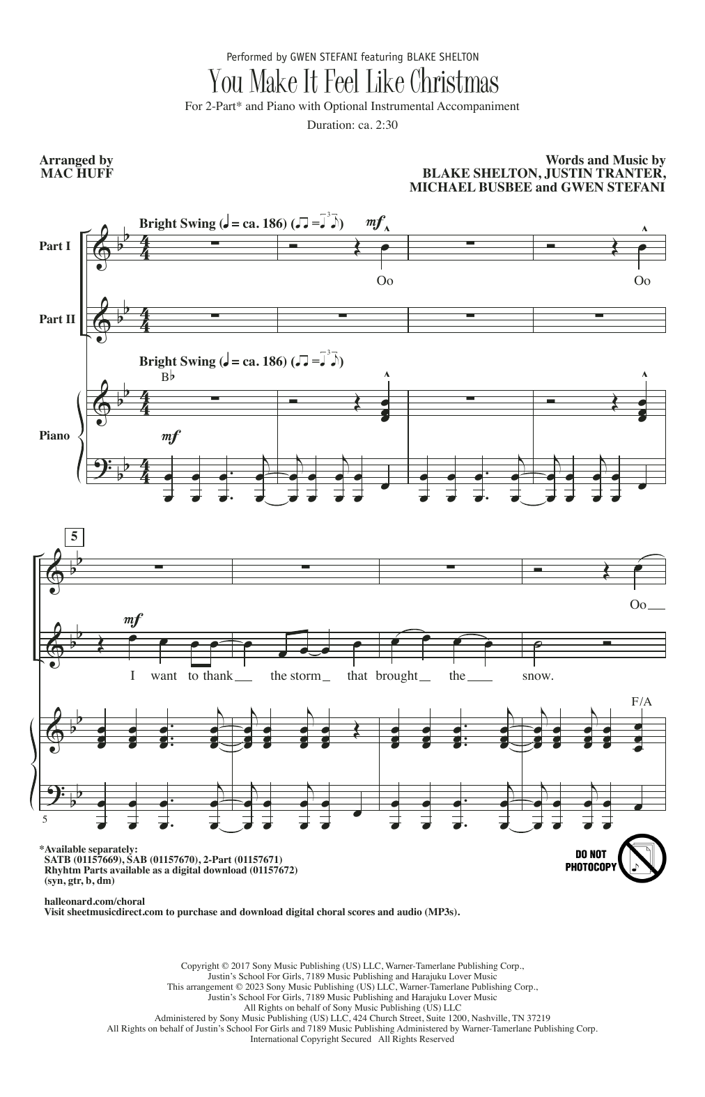 Download Gwen Stefani featuring Blake Shelton You Make It Feel Like Christmas (arr. Mac Huff) Sheet Music and learn how to play SATB Choir PDF digital score in minutes